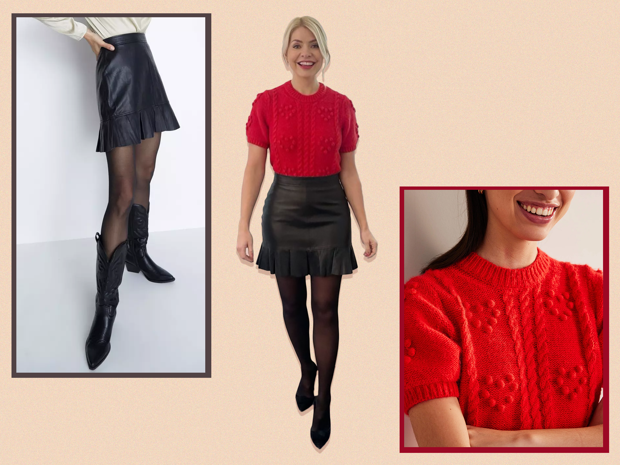 Holly Willoughby s leather skirt and red jumper today Where to buy The Independent